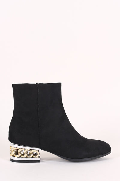 Bamboo Suede Chain Heeled Booties
