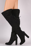 Bamboo Suede Back Corset Chunky Heeled Over-The-Knee Boots