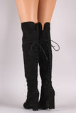 Bamboo Suede Back Corset Chunky Heeled Over-The-Knee Boots