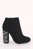 Bamboo Suede Rhinestone Chunky Heeled Ankle Boots