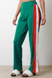 Snap Button Side Striped High Waisted Track Pants