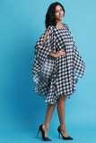 Checker Oversized Bell Sleeves Cold Shoulder Shift Dress