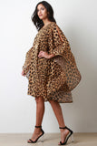 Leopard Oversized Bell Sleeve Cold Shoulder Shift Dress