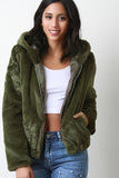 Soft Faux Fur Hooded Zip-Up Jacket