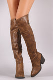 Qupid Distressed Buckled Western Over-The-Knee Boots