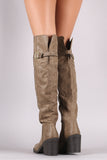 Qupid Distressed Buckled Western Over-The-Knee Boots