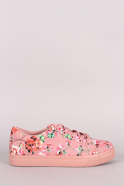 Qupid Floral Print Low Top Lace-Up Sneaker