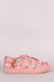 Qupid Floral Print Low Top Lace-Up Sneaker