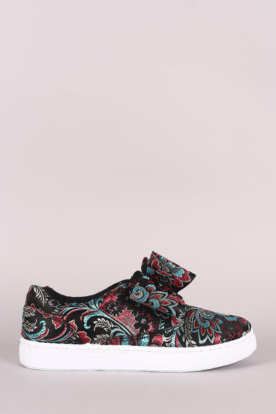 Qupid Floral Brocade Bow Accent Slip-On Sneaker