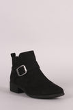 Bamboo Suede Buckled Strap Ankle Boots