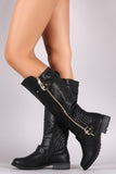 Zipper And Buckle Trim Riding Knee High Boots