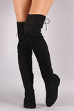 Drawstring-Tie Over-The-Knee Riding Suede Boots
