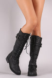 Buckled Combat Lace-Up Knee High Boots