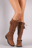 Buckled Combat Lace-Up Knee High Boots