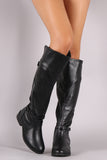 Qupid Buckled Strap Riding Knee High Boots