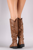 Qupid Buckled Strap Riding Knee High Boots