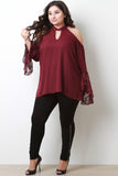 Trumpet Lace Sleeves Cold Shoulder Top