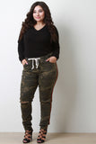 Striped Side Camouflage Drawstring Jogger Pants