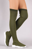 Bamboo Stretched Knit Over-The-Knee Sneaker Boots