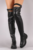 Bamboo Elastic Strap Lug Sole Over-The-Knee Platform Boots