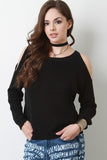 Rib Knit Cold Shoulder Sweater Top