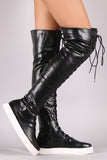 Round Toe Lace Up Over-The-Knee Sneaker Boots