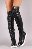 Round Toe Lace Up Over-The-Knee Sneaker Boots