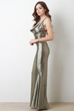 Metallic Cowl Neck Sleeveless Mermaid Dress
