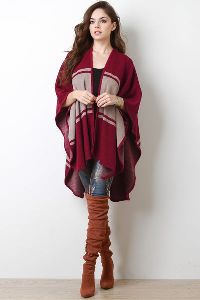 Color Block Open Front Poncho Cardigan