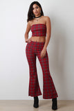 Plaid Tube Top With Flared Pants Set