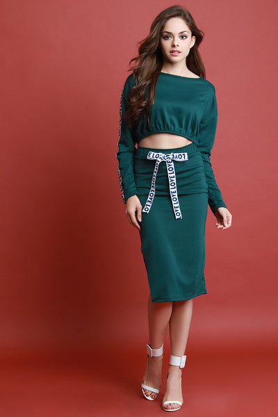 Love Crop Top With High Waisted Midi Skirt Set