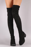 Stretch Suede Almond Toe Thigh High Boots