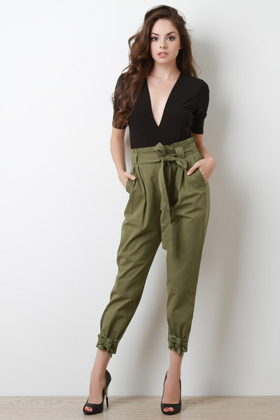 Cinched Bow-Tie High Waisted Pants