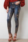 Metallic Streak Skinny Denim Jeans