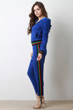 Pleated Puff Shoulder Zip-Up With Strirrup Pants