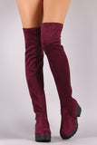 Stretch Suede Lug Sole Over The Knee Boots