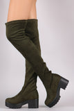 Stretch Suede Lug Sole Over The Knee Boots