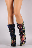 Sequin Embellished Velvet Slouchy Pointy Toe Stiletto Boots