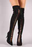 Liliana Pointy Toe Corset Lace-Up Over The Knee Stiletto Boots
