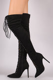 Liliana Pointy Toe Corset Lace-Up Over The Knee Stiletto Boots