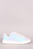 Liliana Textured Holographic Patent Lace Up Sneakers