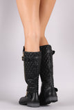 Quilted Zipper Buckle Knee High Riding Boots