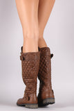 Quilted Zipper Buckle Knee High Riding Boots