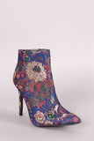 Qupid Floral Brocade Pointy Toe Stiletto Ankle Boots