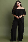 Off The Shoulder Ruffle Tier Jersey Knit Top
