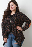 Leopard Contrast Elbow Patch Open Front Cardigan