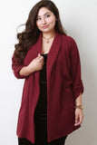 Textured Open Front Quarter Tab Sleeve Cardigan