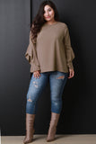 Round Neck Long Ruffled Sleeves Top