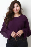 Round Neck Long Ruffled Sleeves Top