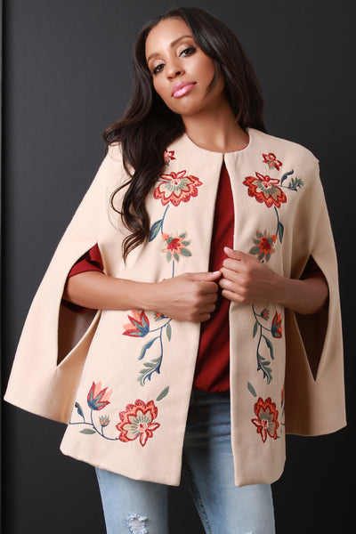 Floral-Embroidered Cape